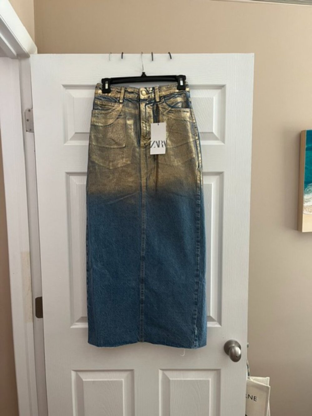 Zara Metallic Denim Skirt Size S